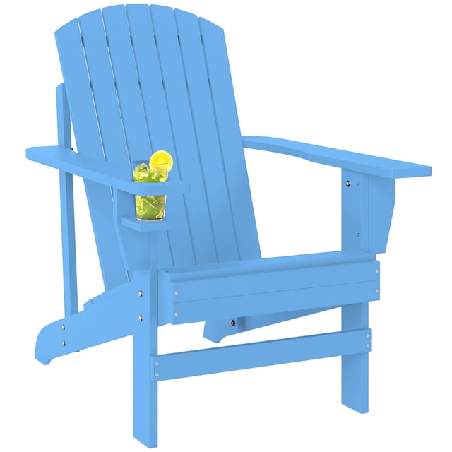 Outsunny Classic Adirondack Chair with Cup Holder for Backyard Blue