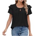 thumbnail image 1 of Timegard Hauts pour Femmes Manches Courtes à Volants Col Rond T-Shirts Mode Décontractée Couleur Unie Blouses Habillées, 1 of 7