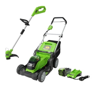 Greenworks 40V 17" Tondeuse à gazon & 40V 12" Kit Combo à chaîne, batterie 4.0Ah et chargeur inclus