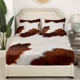 thumbnail image 2 of Erosebridal Brown Cow Print Fitted Sheet Full, Farm Animal Cowhide Bedding Set Full Size, Microfiber 3pcs, 2 of 5