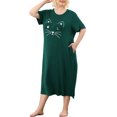 thumbnail image 1 of Agnes Orinda Nuisettes pour Femmes Grande Taille Fête des Mères Col Rond Manches Courtes Robe de Nuit Imprimé Chats Pyjamas Détente Maison avec Poche 3X Vert Foncé, 1 of 8
