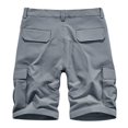 thumbnail image 4 of SDNall Men Casual Solid Zipper Button Pockets Elastic Waist Cropped Cargo Shorts, 4 of 9