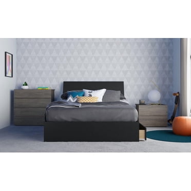 Ensemble de chambre à coucher 4 pièces Atrium, Gris écorce et Noir