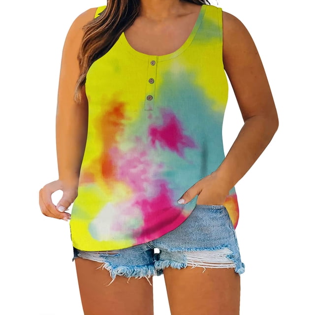 Womens Plus Size Tank Tops Summer Casual Loose Soft Blouses Sleeveless Solid Color Button Workout Tank Tops Tshirts