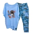 thumbnail image 1 of Mikilon Ensemble de Détente Confortable pour Femmes 2 Pcs Imprimé Décontracté Manches Moyennes Col Rond + Pantalon Bleu-F TP, 1 of 6