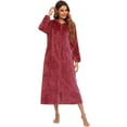 thumbnail image 1 of AherBiu Robes for Women Zipper Front Lightweight Sherpa Soft Bathrobe Plush Warm Winter Robe with Hood, 1 of 6