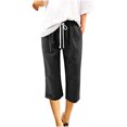 thumbnail image 1 of Pantalon Court en Lin pour Femmes - Pantalon d'Été Uni Cinq Points Grande Taille en Lin Pantalon Décontracté d'Été pour Femmes Grande Taille en Lin Capris Décontractés Noir P, 1 of 6