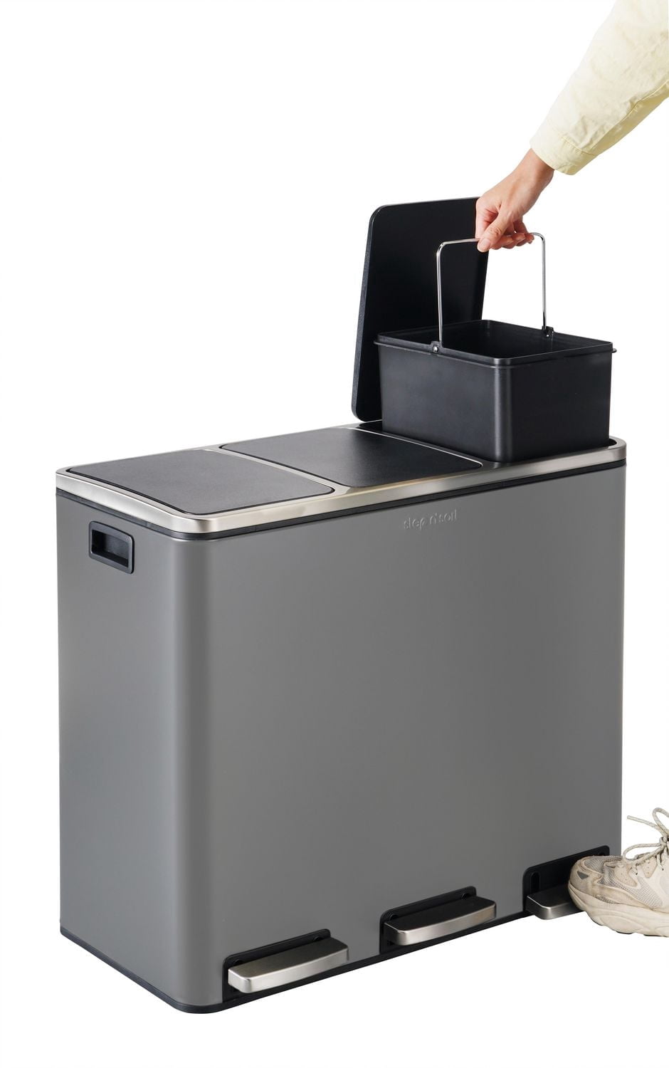 The Step N' Sort 3 x 18L, Triple Compartment Trash and Recycling Bin