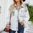 thumbnail image 2 of IROINID Women's Short Woolen Jacket Print Long Sleeve Winter Plaid Buttons Patchwork Coat, Green, 2 of 7