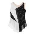 thumbnail image 3 of MSemis Kids Girls Shiny Diamond Color Block Mesh Splice Gymnastics Leotard Skating Jumpsuit Dance White 14, 3 of 7