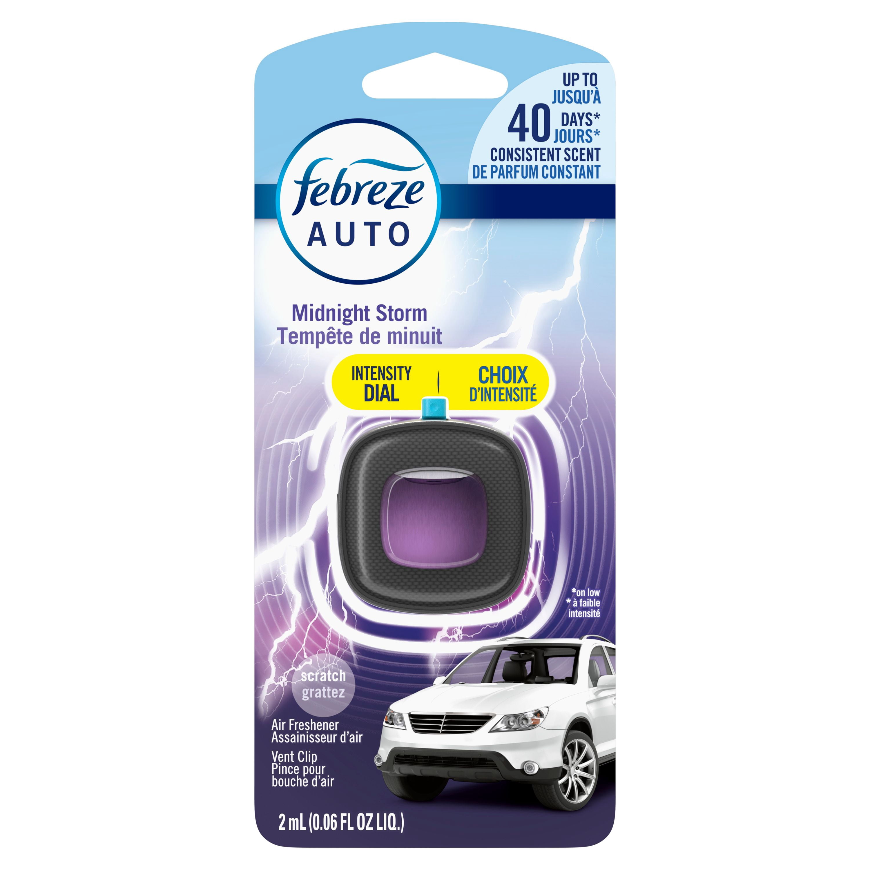 Febreze Assainisseur d'Air pour Voiture, Pince pour Bouche d'Air, Tempête de Minuit, 1 Unité
