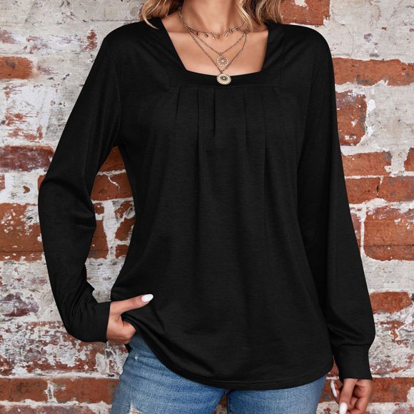 lcziwo Tops for Women Puff Long Sleeve Square Neck Shirts Dressy Casual Blouses Loose Fit Tunic Fall Fashion Clothes 2024 Sales Today Clearance Black,XL