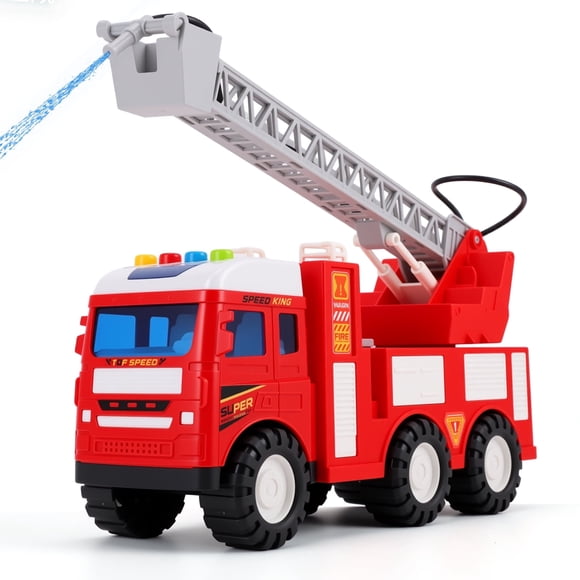 Toddler Fire Truck Toys for Boys with Retractable Ladder, Lights, Siren Sounds & Sprinkler Pump, Big Firetruck Emergency Vehicle, Kids Toys for Age 3 4 5 6 7, City Cars Toyset Christmas Birthday Gift