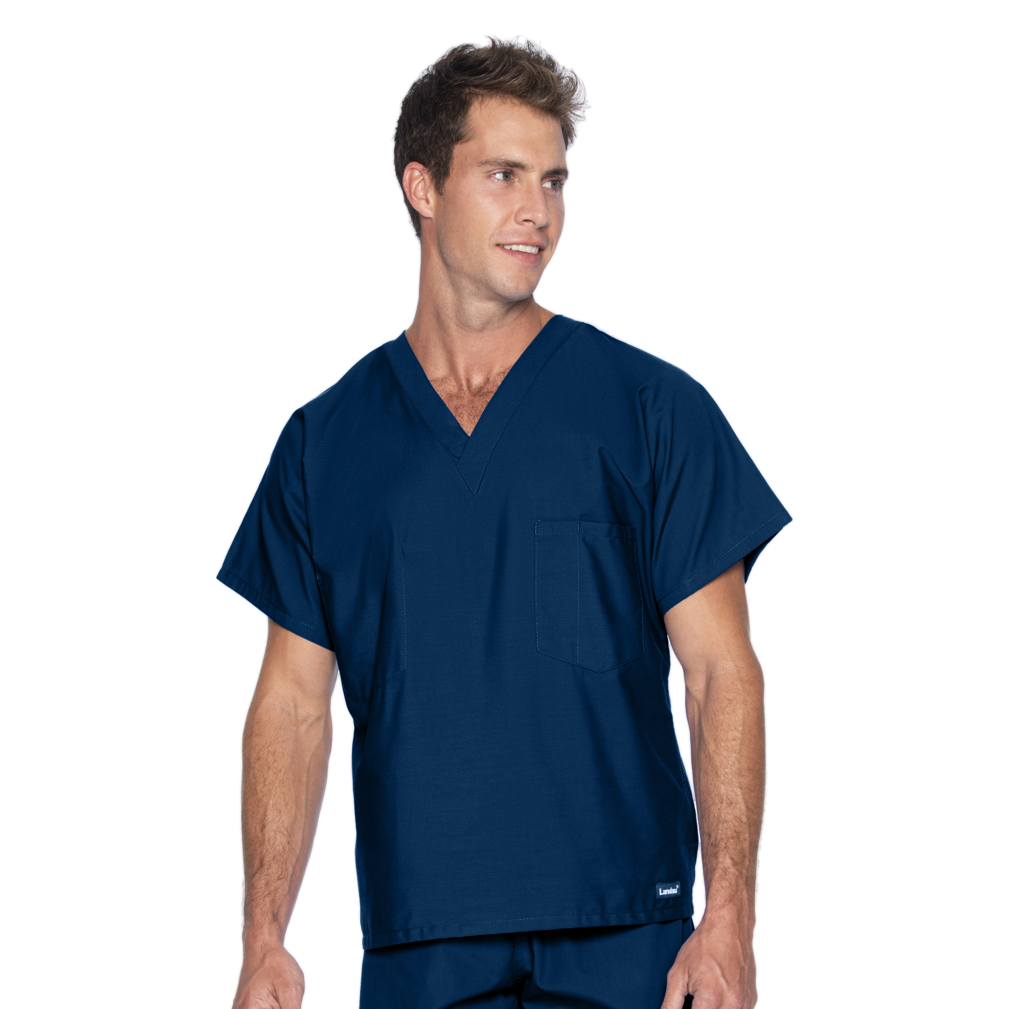 Landau Essentials Haut de Sarrau à Col en V : 1 Poche, Réversible, Unisexe, Coupe Classique Décontractée Sarraus Médicaux 7502