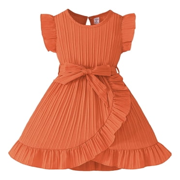 Splozh Robe Tutu Sans Manches pour Bébés Filles et Tout-Petits, Robes de Printemps Été pour Filles, Manches Volantées, Coupe Trapèze avec Ceinture et Poches, Robe de Fête Décontractée pour Enfants, Orange, 4-5 Ans