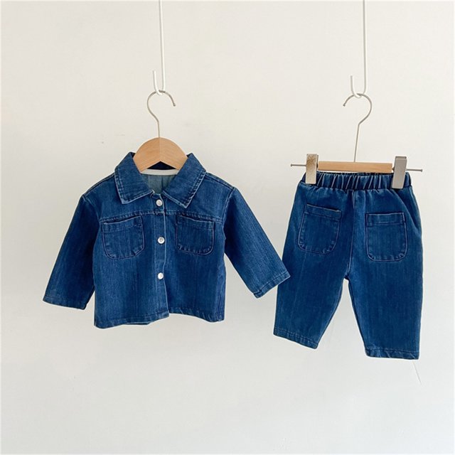 RXIRUCGD Ensemble Deux Pièces Décontracté à Manches Longues et Col Rond pour Enfants (Bleu Foncé, Taille: 2 Ans)