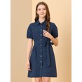 thumbnail image 3 of INSPIRE CHIC Robe-Chemise Boutonnée pour Femme à Col, Manches Courtes, Style Safari, avec Poches et Ceinture, 3 of 6
