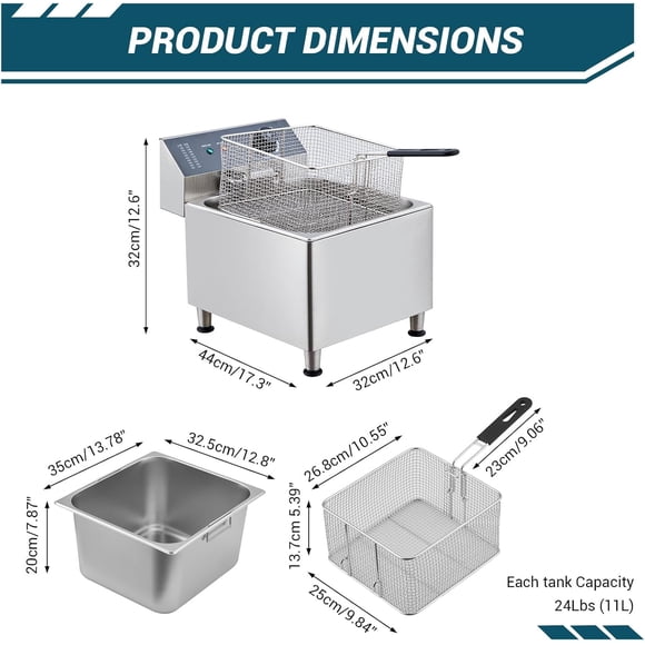 OUYAWEI Paniers Électriques pour Friteuse Profonde en Acier Inoxydable 11 L Doublure 304 Couvercle Contrôle de la Température Maison Restaurant