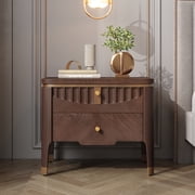 Noble House Modern Nightstand with 2 Drawers, Wave Design Bedside Table with Metal Handles,Brown