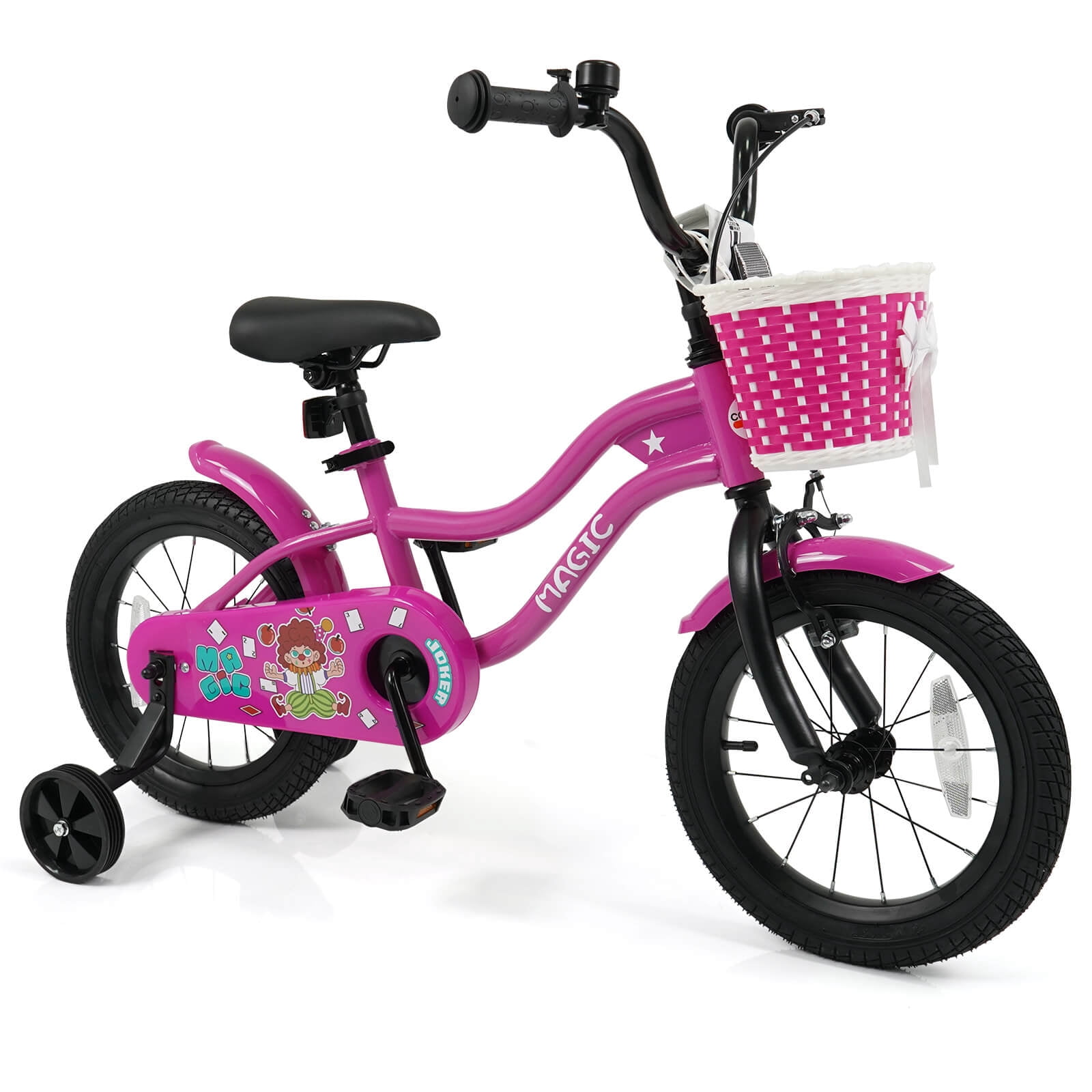 Costway 14" Kids Bike with Training Wheels, Basket, Hand & Coaster Brakes, Adjustable Seat