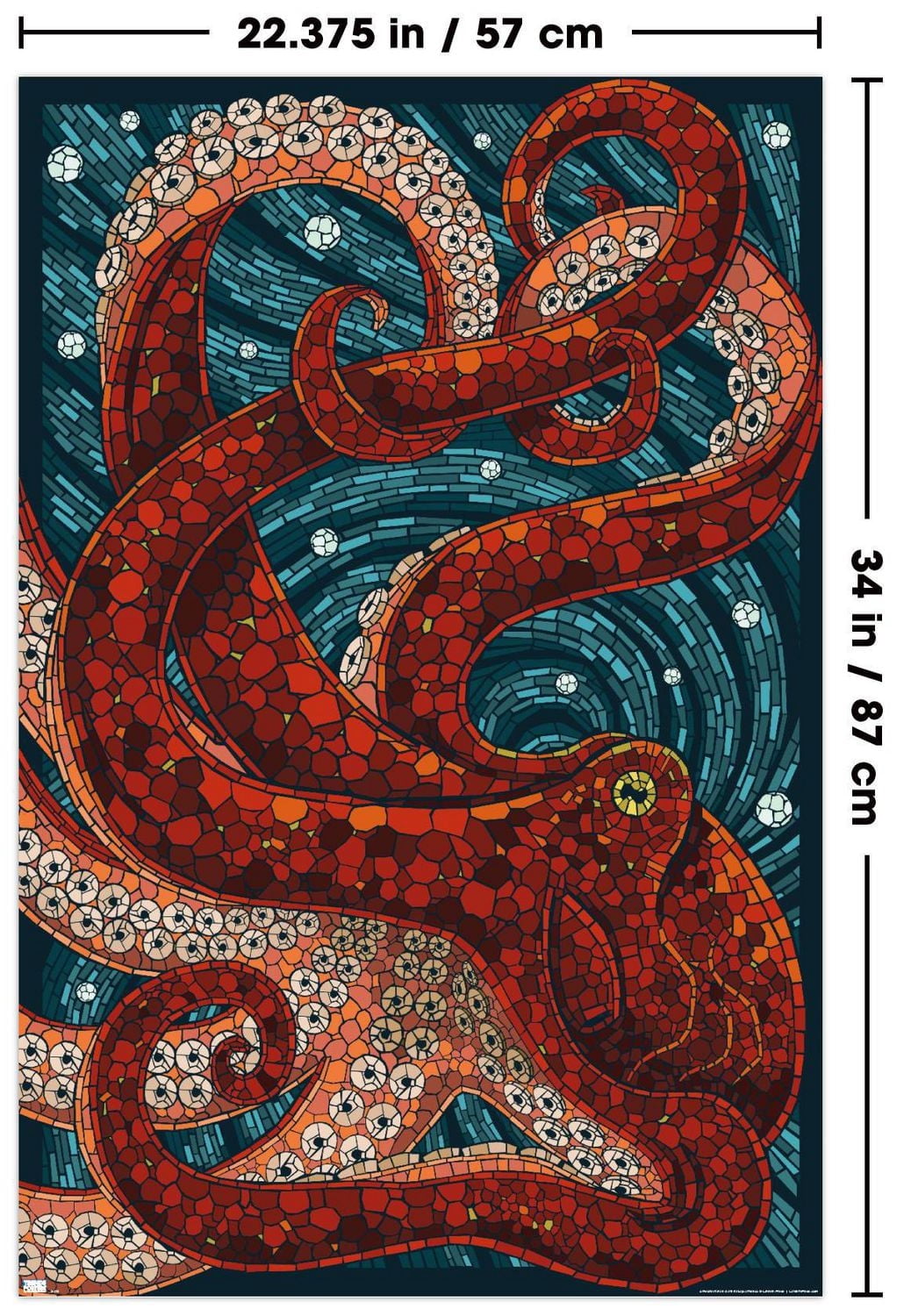 Lantern Press - Yachats, Oregon, Octopus Mosaic Wall Poster, 22.375" x 34"