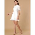 thumbnail image 4 of INSPIRE CHIC Robe pour Femme Col Peter Pan Poignets à Volants Robe Trapèze à Étages m Blanc, 4 of 6