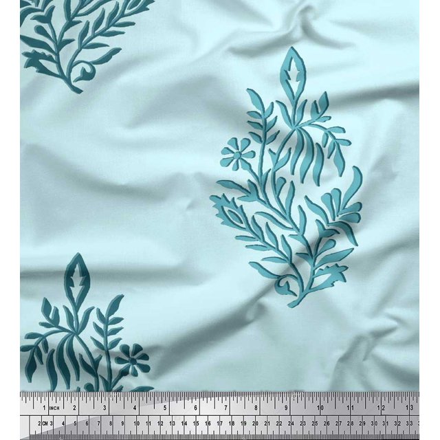 Soimoi Velvet Fabric Leaves & Floral Block Print Fabric by Yard 58 Inch Wide