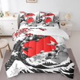 thumbnail image 1 of YST Mount Fuji Bed in a Bag King Size Japanese Style Koi Fish Duvet Insert Ukiyo-E Theme 7 Piece Comforter Set Mountain Cherry Blossom Red Sun Ink Painting Flat Fitted Sheet,Black White, 1 of 5