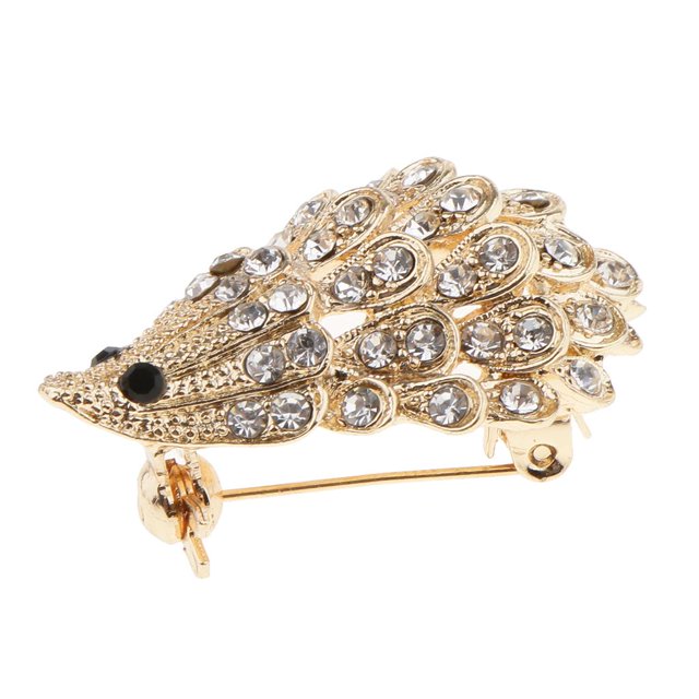 KLKCMS Épingle Broche Animal Mignonne en Strass en Forme de Hérisson Porc-Épic Or