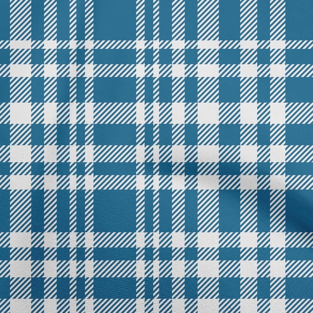 oneOone Cotton Jersey Teal Blue Fabric Check Craft Projects Decor Fabric Printed By The Yard 58 Inch Wide