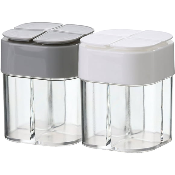 HLONK 2 Pcs Barbecue Seasoning Jar Spices 4 Compartment Seasoning Shaker with Lid Salt Bottle Camping Travel