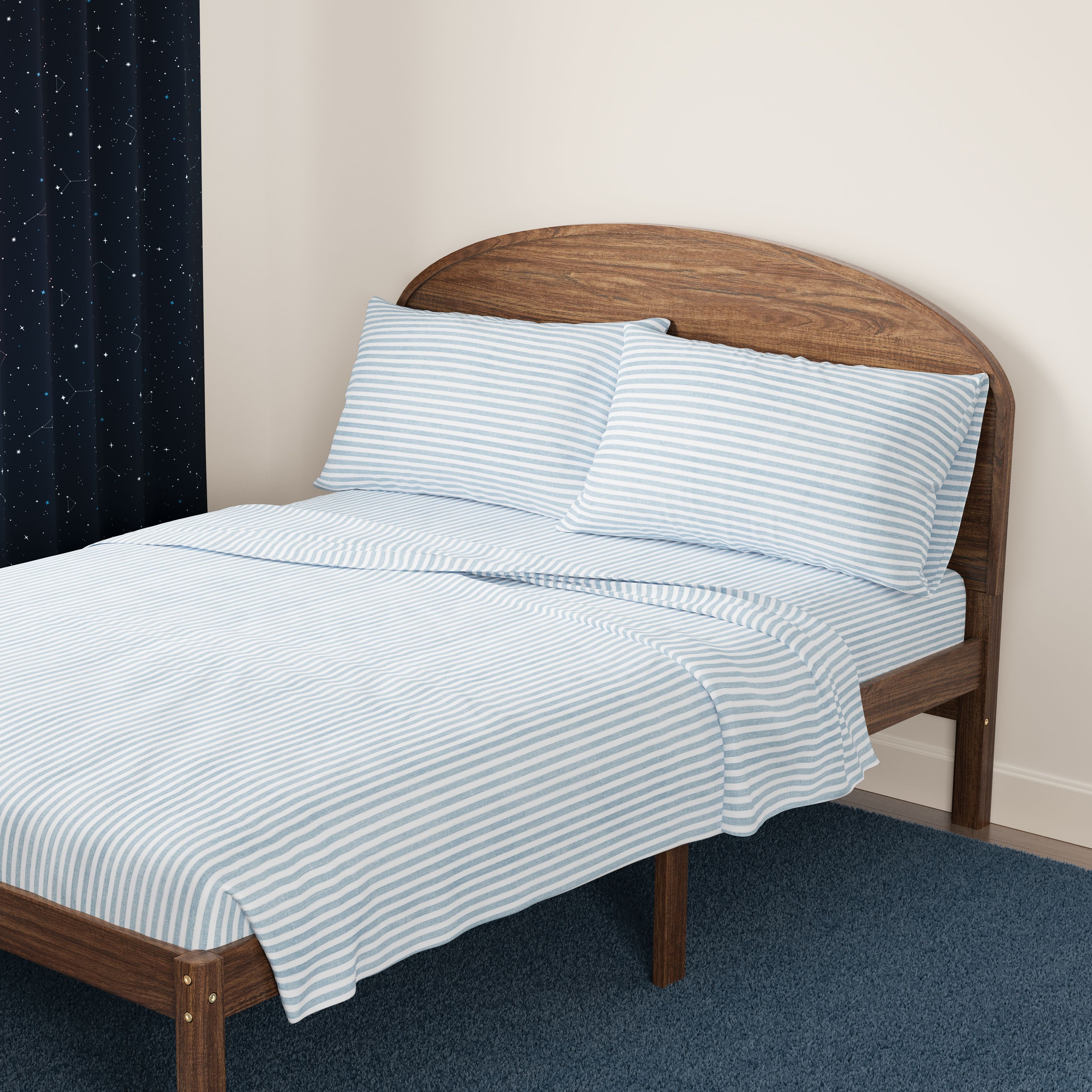 Mainstays Kids 220TC Cotton Blue Stripe Twin, 3 Piece Sheet Set
