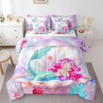 thumbnail image 1 of Cartoon Princess Mermaid 7 Piece Comforter Set Full Bed in a Bag,Ocean Jellyfish Shell Bedding Sets Sliver Fish Scale Sheet Set with Comforter, 1 of 5