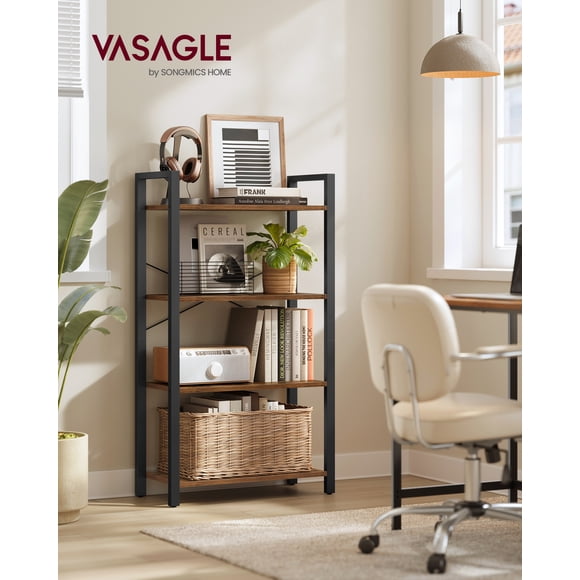 VASAGLE Bibliothèque Haute à 4 Niveaux, Étagère avec Cadre en Acier, Étagère pour Salon, Bureau à Domicile, Salle d'Étude, 11.8 x 25.9 x 47.2 Pouces, Style Industriel, Brun Rustique et Noir ULLS60BX