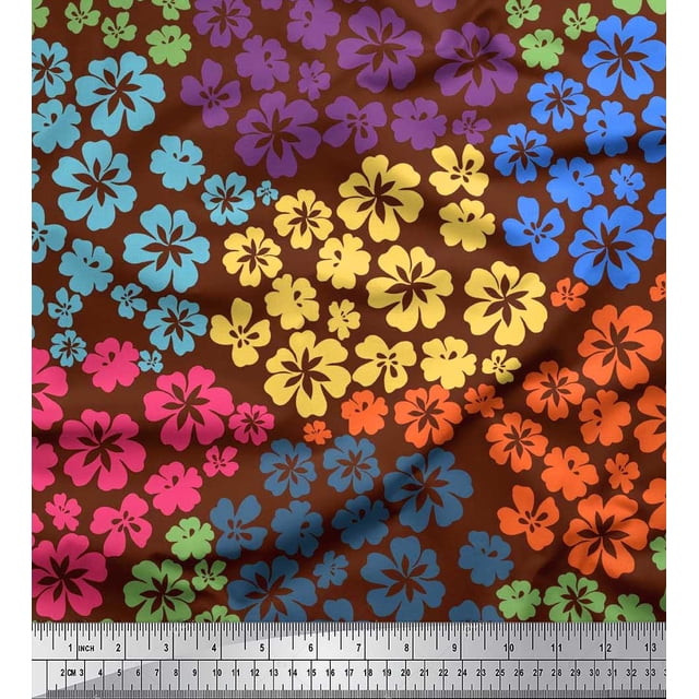 Soimoi Poly Georgette Fabric Artistic Flower Print Sewing Fabric Yard 52 Inch Wide