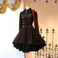 thumbnail image 2 of Kcodviy Robe pour Femme Style Rétro Robe Gothique Noire Courte Couleur Unie Manches Trompette Robe Gothique Noire pour Femmes Longue Robe de Princesse, 2 of 4