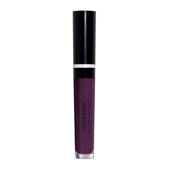 COVERGIRL Melting Pout Rouge à Lèvres Liquide Mat en tube Élégant avec Capuchon Noir et Liquide Mat Violet Foncé visible à Travers le Contenant Transparent, Offrant une Formule Longue Tenue avec des Ingrédients Nourrissants pour une Couleur des Lèvres Hautement Pigmentée et Confortable jusqu'à 24 Heures.