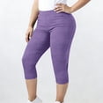 thumbnail image 2 of Wo-Fusoul Yoga Pants for Women Plus Size Capri Length Solid Color Elastic Waistband Ribbed Texture Casual Athletic Wear, 2 of 8