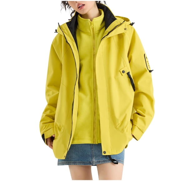 Fall Saving! srobpty Women's Long Sleeve Windbreaker Jacket, Women's Fashion Solid Color Long Sleeve Pocket Zipper Outdoor Waterproof Rain Jackets Windbreaker Coat Gold, L