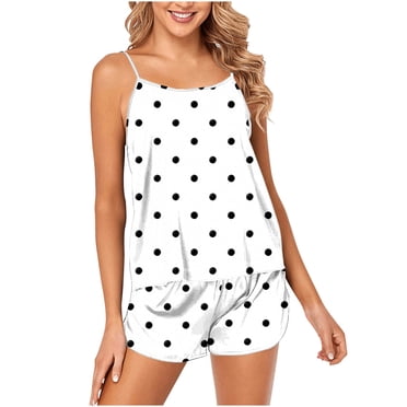 Tnhcen Women's Polka Dot Print Camisole Shorts Sleepwear Set Cute Loungewear for Home S-3XL Soft Breathable Everyday Outfit
