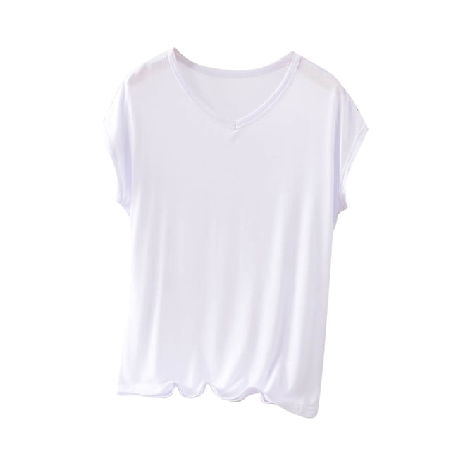 BLVB Plus Size Pajama Tops for Women Loose Fit V Neck Short Sleeve Soft Modal Sleep Shirts Loungewear