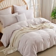 thumbnail image 3 of JOLUSERE Housse de Couette à Rayures 100 % Coton Ensemble Simple, Housse de Couette 2 Pcs à Texture Type Lin Respirante (Rayures Classiques Rose Grisâtre et Blanc), 3 of 12