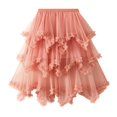 thumbnail image 1 of Women Layered Tulle Long Skirt High Waist Solid Color Frill Trim Ruffle Midi Skirt, 1 of 6