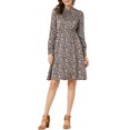 thumbnail image 2 of INSPIRE CHIC Robe Fleurie pour Femme Col Montant Manches Longues Taille à Nouer Longueur Genou Robe Bohème TP Noir Rouge, 2 of 6