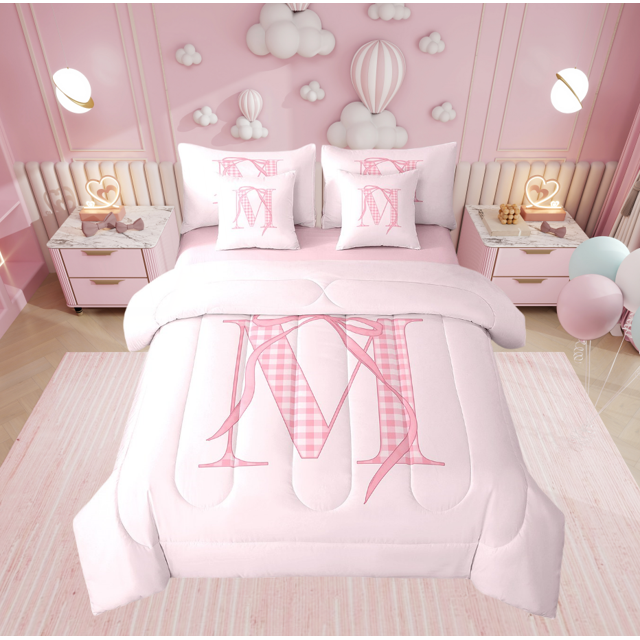 Erosebridal Literie Nœud Papillon Taille Simple pour Adolescents, Lit Lettre m Initiale en Sac Taille Simple, Décor Monogramme, Réversible