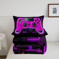 thumbnail image 4 of Purple Gaming Kids Queen Comforter Set - Gamer Comforter Boys Queen Size Bedding Set, Neon Lights Abstract Geometry Design Gamer Room Decor, 4 of 5