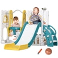 thumbnail image 1 of Qaba 6-in-1 Slide and Swing Set with Basketball Hoop, Climber, Yellow, 1 of 10