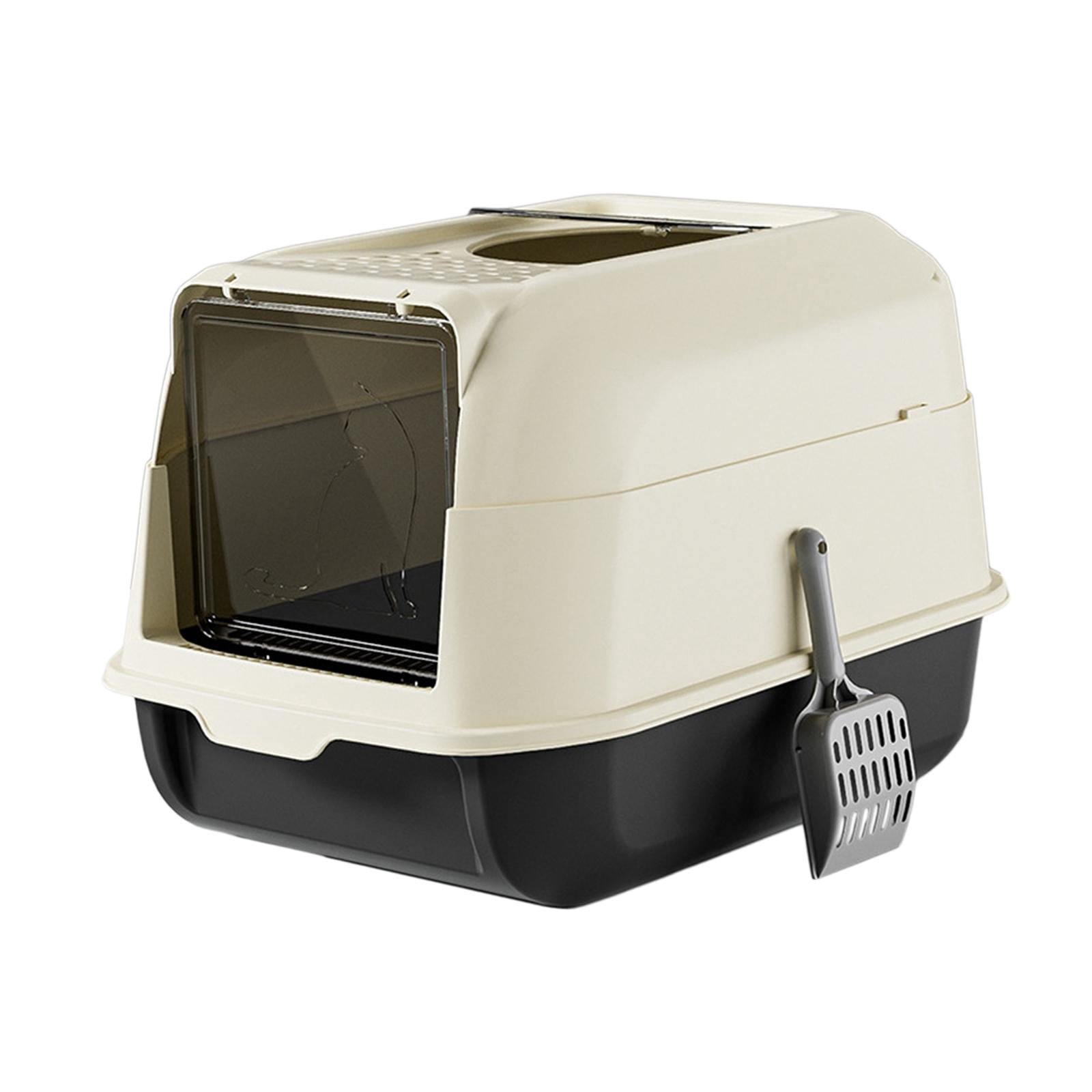 Cat Litter Box with Lid Enclosed Front Entry Top Exit Large Kitty Litter Pan Black