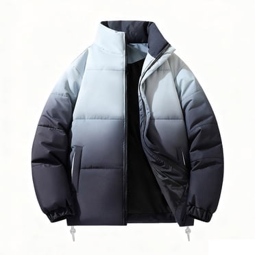 Lovzfmll Gradient Puffer Jacket for Men, Thickened Winter Coat, Stand Collar Zip Front, Quilted, Winter Jackets, Men's Color Block Outerwear