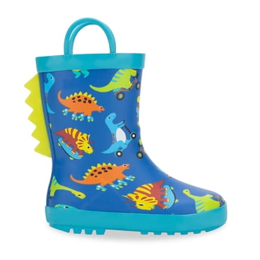 FUNCOO PLUS Toddler Rubber Rain Boots Kids Waterproof Boots for Boys, Blue Sports Dinosaur, Size 2